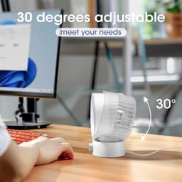 Ventilator - Tafelventilator - Handventilator - Mini ventilator - USB-bureauventilator - kleine ventilator voor op het bureau - krachtige luchtstroom - traploos instelbaar - Ultrastille koeling - Werkt op USB-voeding - Voor thuis - kantoor - Wit — thumbnail 4