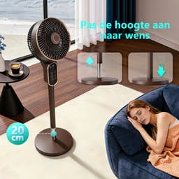 Staande ventilator 50W - Statiefventilator met 6 Snelheden en 3 Modi - Vloerventilator met met Afstandsbediening - Stille Ventilator in Hoogte Verstelbaar 90 tot 110 cm - Timer - Kantelbaar en Oscillerend - 23dB - Donkerbruin — thumbnail 3