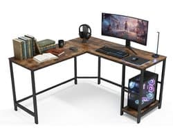 MIRA Home - Bureau - Laptop tafel - L-vormig - Hout/Metaal - Bruin/Zwart - 138x138x75