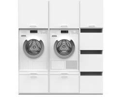 Washcab® Wasmachine Kast - Wasmachine Verhoger - Wasmachine Ombouw - Met lade - Wit - Duo Set High 3