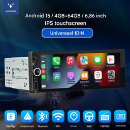 ESSGOO Universele 1Din Autoradio met Bluetooth - DAB+ - Draadloze Apple Carplay en Android Auto - 6,86 inch Touchscreen - USB, Aux, FM-Radio, RDS, MP5 - Handsfree bellen - Android 15 4 + 64GB -Achteruitrijcamera — thumbnail 4