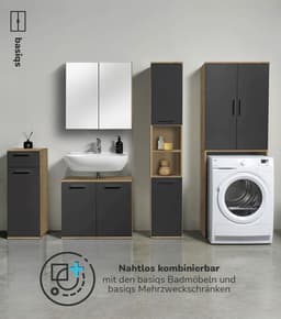 Hoogte Kast voor Wasmachine en Droger met Deuren in Eiken Zwart — thumbnail 5