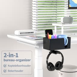 Koptelefoon Houder voor onder Bureau –Met opbergdoos- Verstelbare Headset Stand – Hoofdtelefoon Headset Houder Bureau – Universele Koptelefoon Haak - Zwart — thumbnail 3
