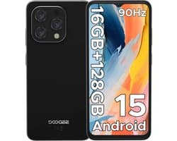 DOOGEE N55 - Smartphone - 16 GB RAM + 128 GB ROM（2TB/TF） - 6.56 inch + 90Hz IPS - 4G Dual SIM - 5150mAh - Android 15 - 5G WiFi - Face ID - GPS - Widevine L1 - Zwart