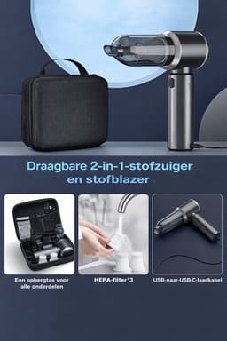 Thuys - Draadloze 2-in-1 Handstofzuiger & Stofblazer – 28.000 Pa – Accu – 3 Standen – Persluchtfunctie voor Auto, PC & Huis — thumbnail 3