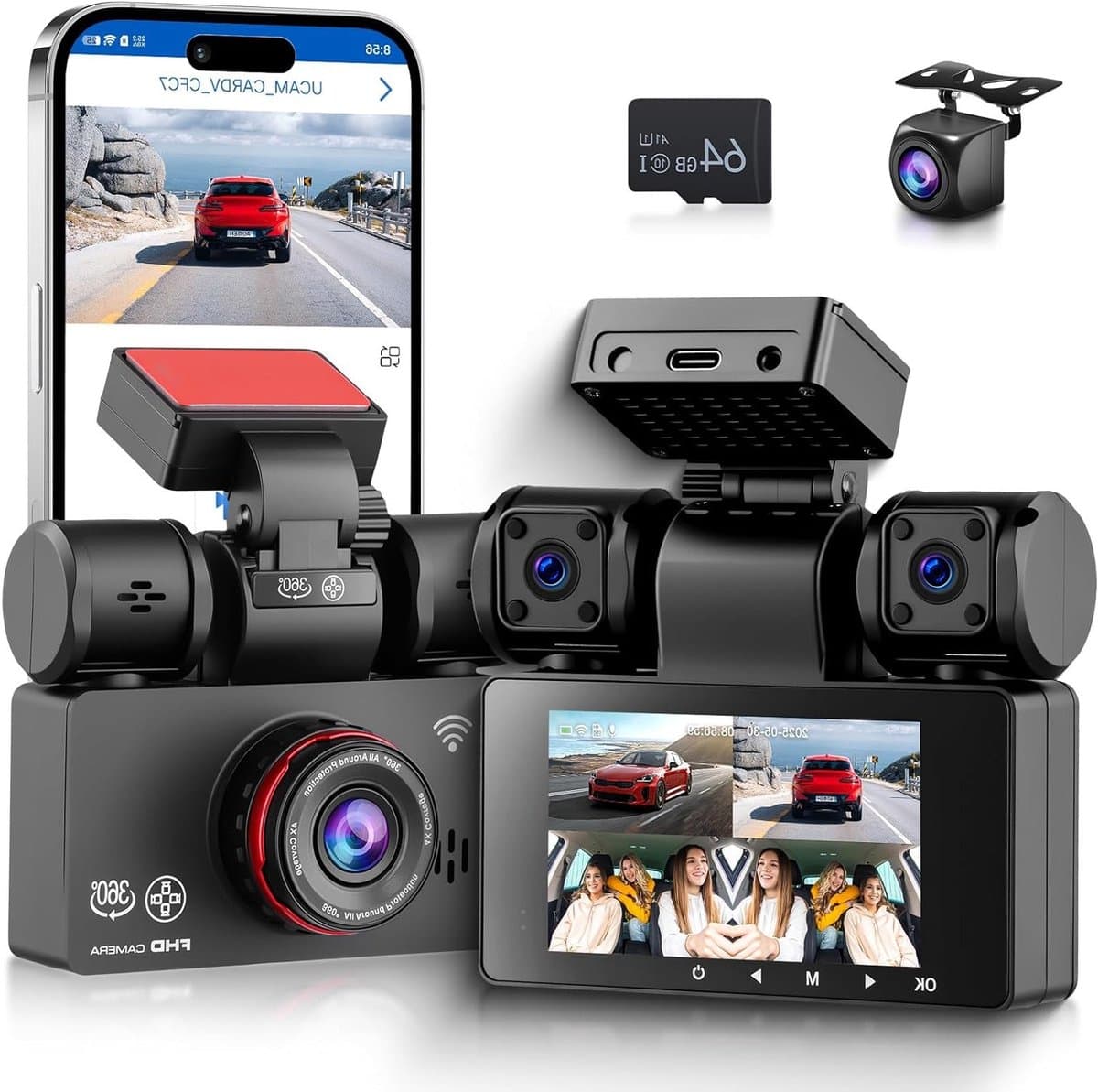 4-kanaals Dashcam – Auto Camera – Parkeercamera – 360 Graden Beveiliging – Voertuigcamera – 2K Ultra HD Frontcamera – Nachtzicht en App-bediening — afbeelding 1