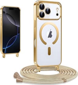Magsafe Silicone Hoes met Koord / Touwtje & camera Protection GLass - Goud Geschikt voor iPhone 17 Pro Max — thumbnail 3