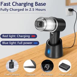 MELVRA Draadloze Handstofzuiger - 3-in-1 Elektrische Persluchtstofzuiger - Oplaadbaar - Mini Stofzuiger voor Auto en Huisdierenhaar - Opgewaardeerd Model - Zilver Zwart — thumbnail 4