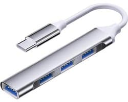 Type-C Quad USB-hub: Aluminium, 3x USB 2.0 + 3.0, voor pc's en laptops, Grijs, 2-pack