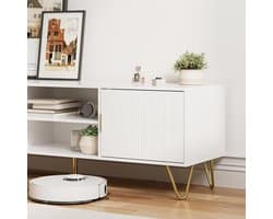 TV-meubel 137x38x48 cm wit – Modern laag tv-kastje met 2 deuren en opbergruimte voor 55–65 inch televisie – Dressoir tv kast woonkamer – Abkantoor