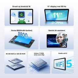 Aorlym P11 Tablet - 48GB RAM+128GB ROM/TF 2TB - Android 16 - 11 inch tablet 90Hz - T7250 - 8800mAh - 13MP+5MP - Gemini AI - Widevine L1 - Face ID - 5G WIFI - Dubbele luidsprekers - Pen, toetsenbord, muis - Blauw — thumbnail 5