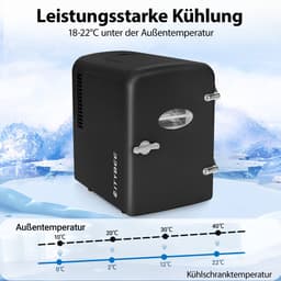 Glitzerlife - Mini Koelkast 4L - Draagbare koelkast 12V 230V - Stil 25dB - Thermo-elektrische koeling tot 18°C onder omgeving - ideaal voor auto, kamer, camping, camper, kantoor en reizen - Zwart — thumbnail 5