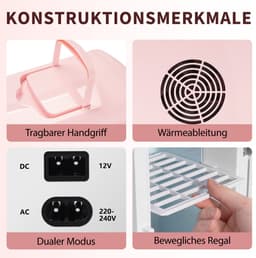 Glitzerlife - Mini Koelkast 4L - Draagbare koelkast 12V 230V - Stil 25dB - Thermo-elektrische koeling tot 18°C onder omgeving - ideaal voor auto, kamer, camping, camper, kantoor en reizen- Roze — thumbnail 4