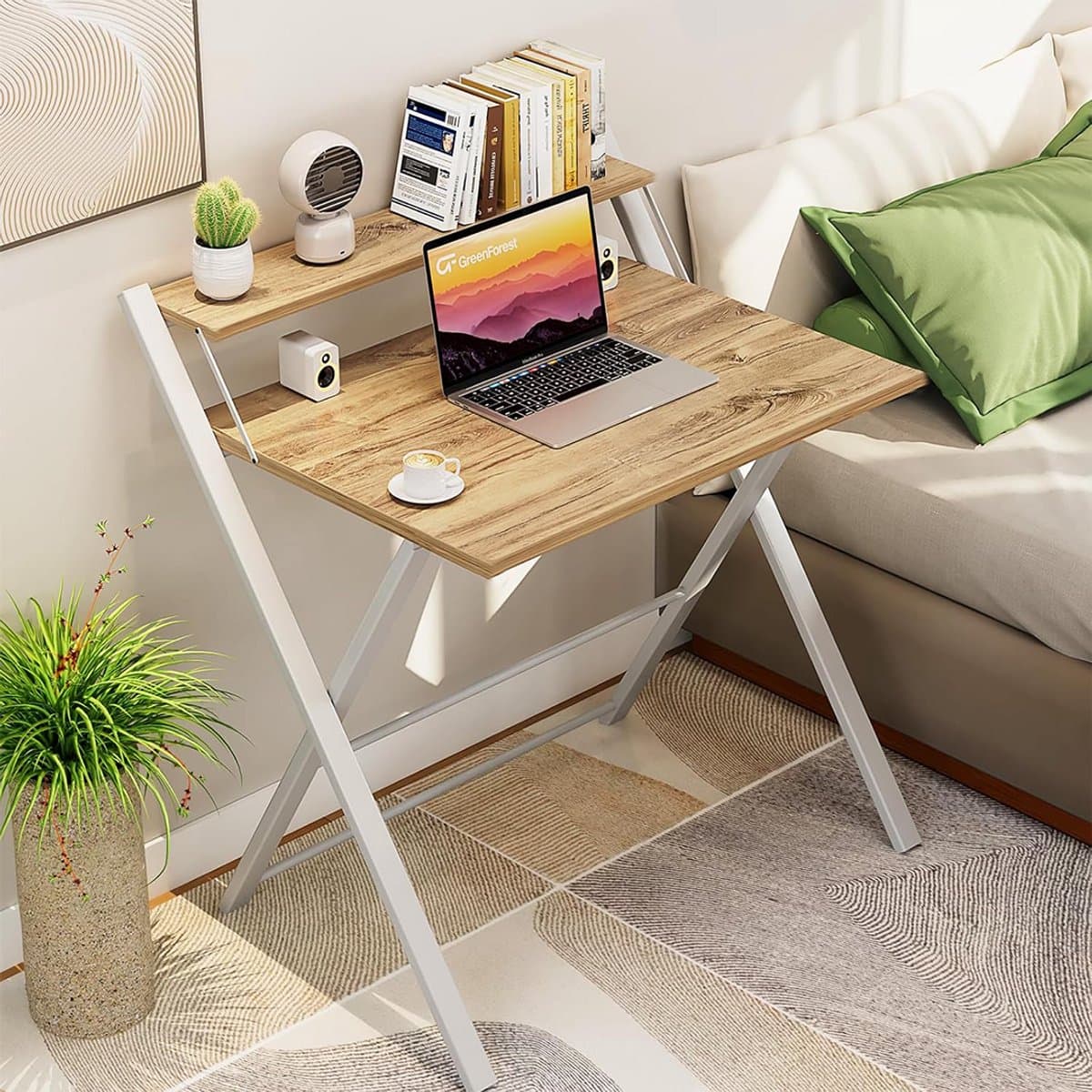 Zeo Wood® - Bureau Inklapbaar - Computertafel - Bureau Houtkleur - Game Bureau - Laptoptafel — afbeelding 1