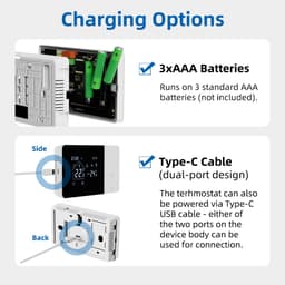 Wifi thermostaat | Opbouw | Wifi | Touchscreen bediening | USB voeding | CV installatie | Smart Life app | Spraakbediening | Zwart wit — thumbnail 2