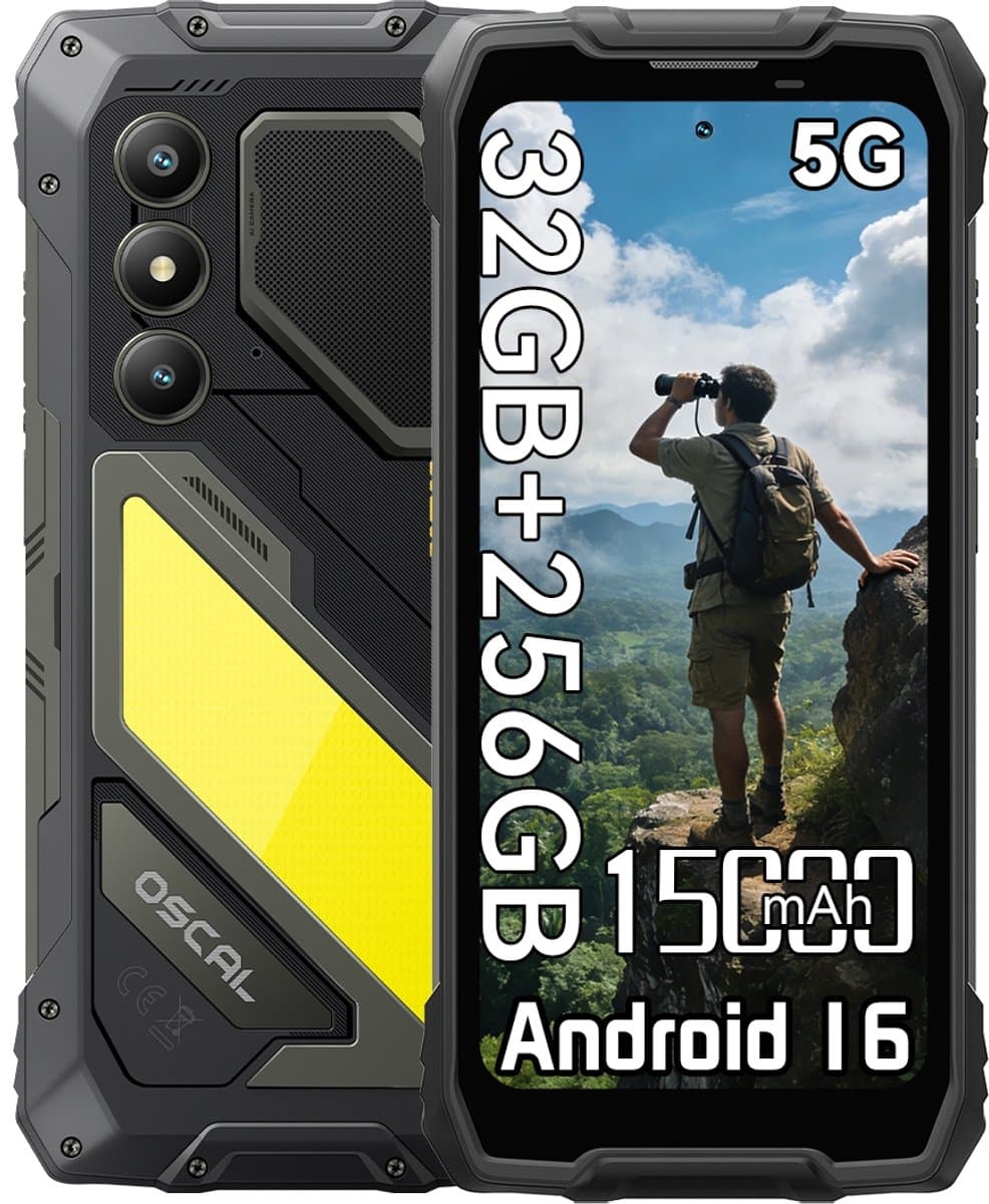 OSCAL PILOT 5 - Robuuste Smartphone - 5G - 36GB RAM - 256GB ROM - 6.67 inch 120Hz - 15000mAh Robuuste Telefoon - Android 16 - NFC - GPS - Zwart — afbeelding 1