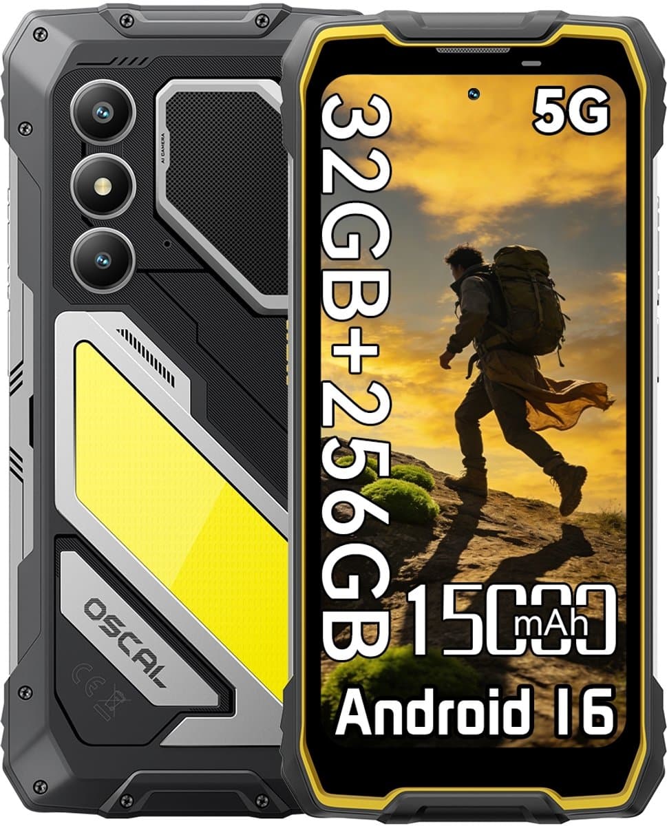 OSCAL PILOT 5 - Robuuste Smartphone - 5G - 36GB RAM - 256GB ROM - 6.67 inch 120Hz - 15000mAh Robuuste Telefoon - Android 16 - NFC - GPS - Geel — afbeelding 1