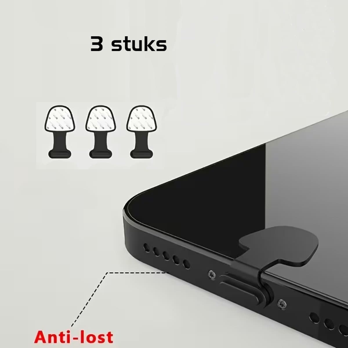 DW4Trading Zelfklevende Siliconen Stofpluggen 3 Stuks Voor USB C Aansluitingen, Ideaal Voor Iphones - Zwart — afbeelding 1