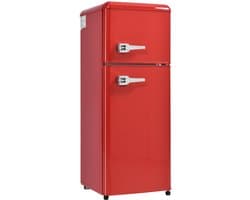 Zubaliya Rode Retro Koelkast - Mini Tweekamerkoelkast 92 Liter Met Vriesvak - Energieklasse D - Stille Bijkeuken Koelkast