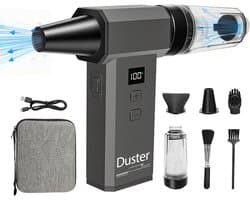 2-in-1 Elektrische Luchtblazer en Mini Stofzuiger - 180000 RPM Hogedruk Luchtstroom - 100 Niveaus Instelbaar - LED Display - 8000mAh Accu - Draagbare Air Duster voor PC Auto en Huishouding