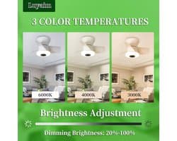 Plafondventilator met LED-verlichting - 40 cm - 6 snelheden - Dimbare licht - Afstandsbediening - Stille DC-motor