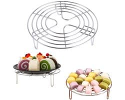 Stoomrek - stoomrek koken - rond roestvrijstalen rooster - stoomrek voor in de keuken - kook en afkoelrek - stoomrek met vijf spiralen - geschikt voor stoomkokers, airfryers, rijstkokers，kommen en borden (16*7cm - zilver)