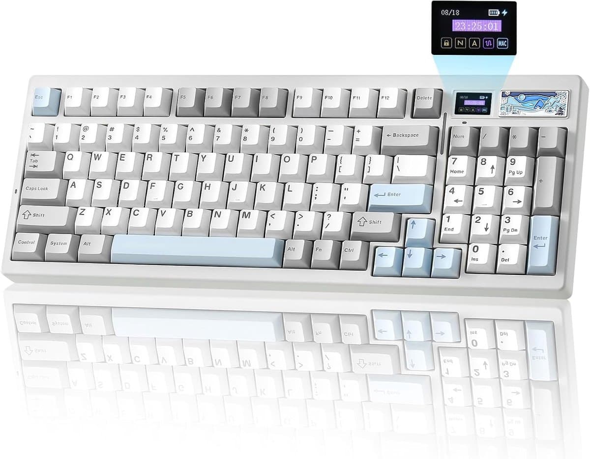 YUNZII IF99 - Draadloos Mechanisch Gaming Toetsenbord - 98% Layout - Display - RGB - Hot-Swap - Bluetooth/2.4 GHz/USB-C - Gasket Mount - Programmeerbaar - Wit — afbeelding 1