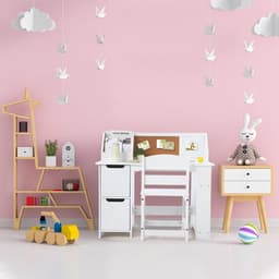 Kinderschreibtisch set met stoel - kinderbureau met opbergruimte, legplanken & prikbord - vanaf 3 jaar - wit — thumbnail 5