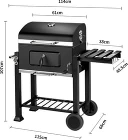 Tresaro - Smoker Barbeque - Premium Houtskool BBQ - Barbecue - Thermometer en Houtskoollade - Grillwagen met Gietijzeren Rooster — thumbnail 2