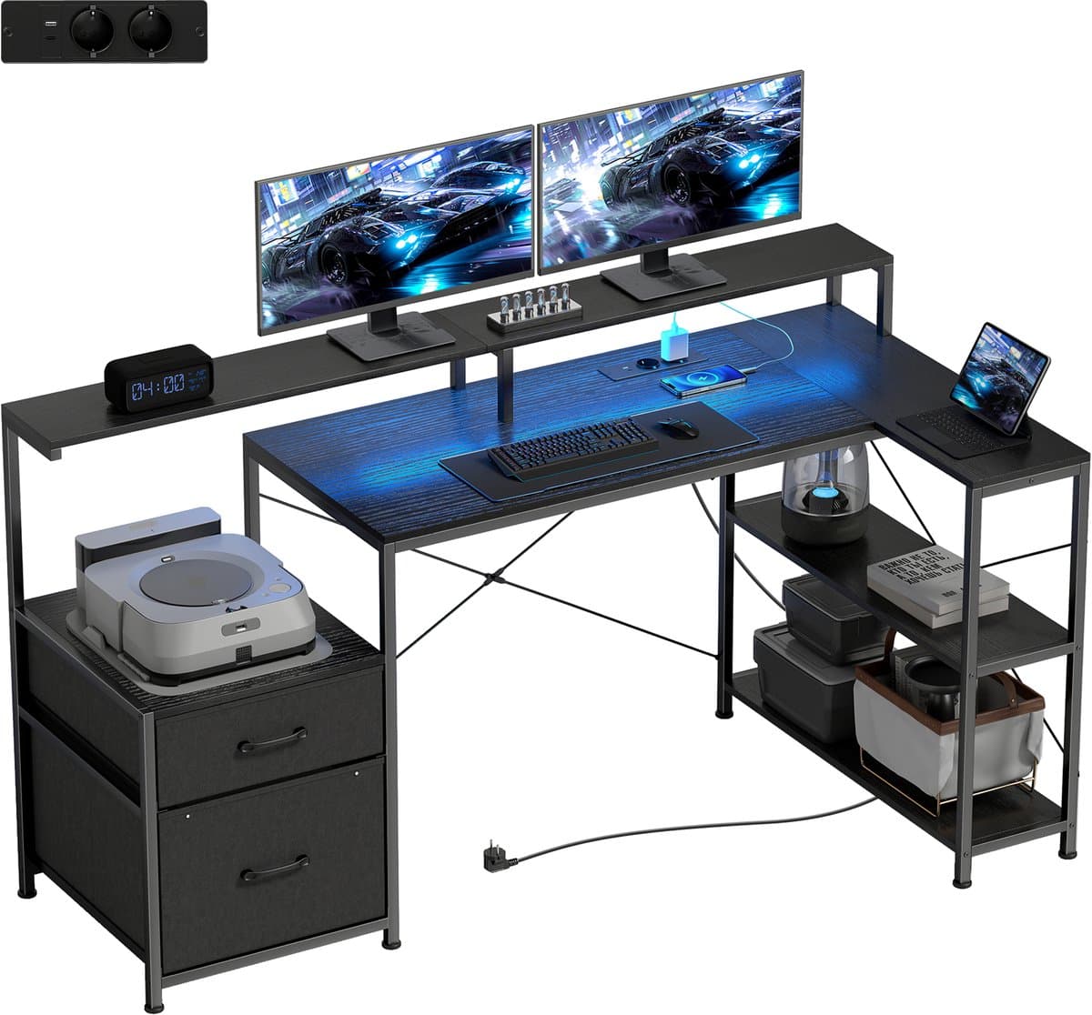 Homcom Gaming Desk-Spaanplaat, Staal-165L x 80B x 91,5H cm-Zwart — afbeelding 1