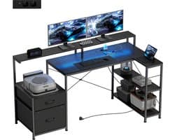 Homcom Gaming Desk-Spaanplaat, Staal-165L x 80B x 91,5H cm-Zwart