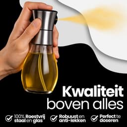 QualitéCuisine® Olie Sprayfles 200ml – Vernieuwde Versie – Olijfolie Sprayer / Olieverstuiver – Olie Dispenser Glas – Airfryer Accessoires – Voor BBQ, Pan & Salade – Incl. Bakkwast en Trechter — thumbnail 3