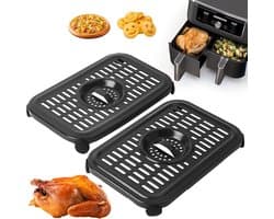 Air Fryer Grill Pan for Ninja Air Fryers, 2 Packs Replacement Air Fryer Crisper Plate Grill Plate Tray Accessories with Rubber Bumpers for Ninja Foodi DZ201 DZ100 and other Air Fryer, Dishwasher Safe