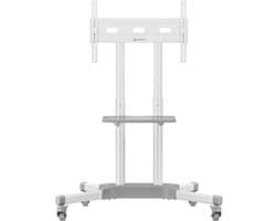 ONKRON Tv-standaard, oprolbaar, voor 32-65 inch televisie tot 45 kg, televisiestandaard, in hoogte verstelbaar, max VESA 600 x 400, tv-rolwagen, tv-standaard, mobiele tv-standaard met wielen, wit
