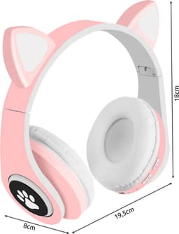 Draadloze Bluetooth-oortjes met een opvallend kattenoortjesdesign, stereo-koptelefoon met microfoon en verstelbare hoofdband, Geschikt voor desktops, laptops, tablets en smartphones. Kleur: Roze — thumbnail 4