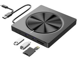 Extern -station, speler voor laptops, draagbare 6-in-1 kaartlezer, CD-brander, ROM-station, USB CD-brander, extern schijfstation geschikt voor laptops, desktops, Macs, Windows 11/10/8/7, Linux OS.