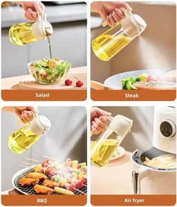 JeiibrZui Glazen Oliespuit - Oliedispenser - 2-In-1 Spreiden En Schenken - 470 Ml - Voor Koken, Airfryer, Barbecueën - Groen — thumbnail 6