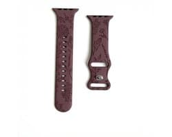 Gegraveerd rook paars horlogebandje smartwatch dames met bloemen reliëf en gesp Geschikt voor Apple Watch 42mm (serie 1 / 2 / 3) / 44 mm / 45 mm / 46 mm (serie 10 / 11) / 49 mm (Ultra 1 / 2 / 3) zachte band met gaatjes vervangende watch band