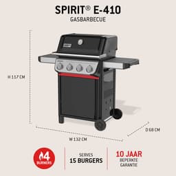 Weber Spirit E-410 - Gasbarbecue - Zwart - 4 Branders met 8,2 kW vermogen - Porselein geëmailleerde gietijzeren grillrooster - 2 Zijtafels - 2 Duurzame wielen - Kast met deur — thumbnail 2