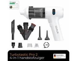 Lautux - Turbotastic Pro 2 - 4 in 1 Wit Handstofzuiger -Auto stofzuiger- 120 W - 18.000 Pa - tot 60 minuten gebruiksduur - HEPA-filter - LED-display - 4 in 1 opzetstukken-Starter Set- (auto, dierenharen, opblazen, leegzuigen/vacuüm) (parelwit)