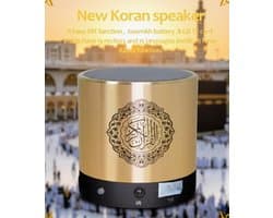 Premium Gouden Quran Speaker – Draagbaar, Bluetooth, 19 Reciteurs, 15 Talen, Azan & FM‑Radio - Ramadan - Islam