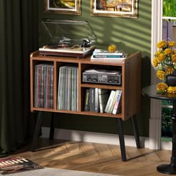 SNJY® Platenspeler Meubel - Platenspeler Kast - LP Houder - Platenhouder - 36,6D x 66B x 64H - Bruin — thumbnail 1