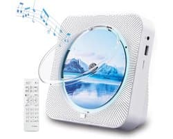 Draagbare CD-Speler -Bluetooth met Dubbele Luidsprekers- HiFi-luidsprekers radio-Oplaadbare CD-Speler met USB-C- Wit