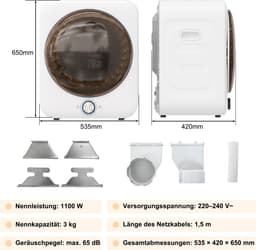 STILVORA Wasdroger – Compact En Stil 3 Kg – 53,5 x 42 x 65 cm – ABS En Staal – Wit – Wandmontage Voor Kleine Ruimtes – 8 Programma’s — thumbnail 2