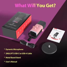 FIFINE AM8 - Complete set - Met XLR Kabel - USB / XLR Studio Microfoon - Geschikt voor PC/PS4/PS5 - RGB - Podcast - Gaming - Streaming - Roze — thumbnail 3