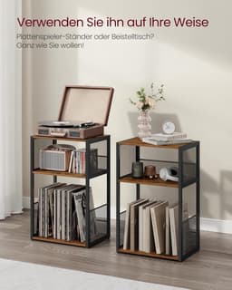 Homesy Platenspeler Standaard - 3 Etages - Bijzettafel - Opbergrek voor Vinylplaten - Tot 100 Albums - Vintage Bruin — thumbnail 3
