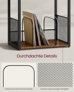 Homesy LP Speler Meubel - Platenspeler meubel - Platenspelerkast - LP Kast - Vinylkast - LP opbergkast - 30×81×69 cm-Platenspeler Standaard met Platenopslag – 3 Etages – Voor ca. 140 LP’s – Bijzettafel & Vinylrek – Industrieel Design — thumbnail 4