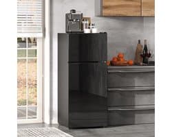 OKWISH Minikoelkast – 92 L Met Vriesvak – 42,5 x 42,5 x 102 cm – RVS En Glas – Zwart – Voor Keuken En Kantoor