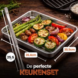 Braadslede met Afkoelrooster 304 RVS 26,4 x 20,5 x 3 cm + Zilveren Keukenpincet 25 cm – Oven, BBQ & Airfryer Set — thumbnail 3
