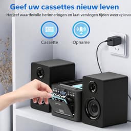 Stereo-installatie 40W met CD-speler & Cassetterecorder – 9-in-1 HiFi Muziekinstallatie met Bluetooth 5.1, FM-radio, USB, TF & Afneembare Houten Luidsprekers | Zwart — thumbnail 2